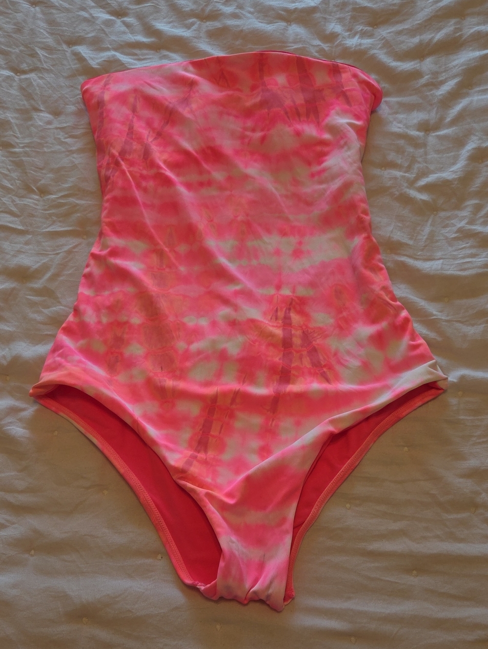 Strapless Pink Tie-Dye One-Piece Swimsuit